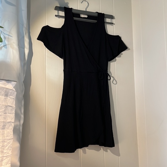 Ribbed Black Wrap Dress || Size M - Picture 2 of 5